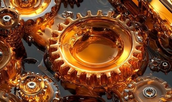RJW Blog 4 11Industrial gears submerged in lubricating oil representing lubrication maintenance services for machinery protection.